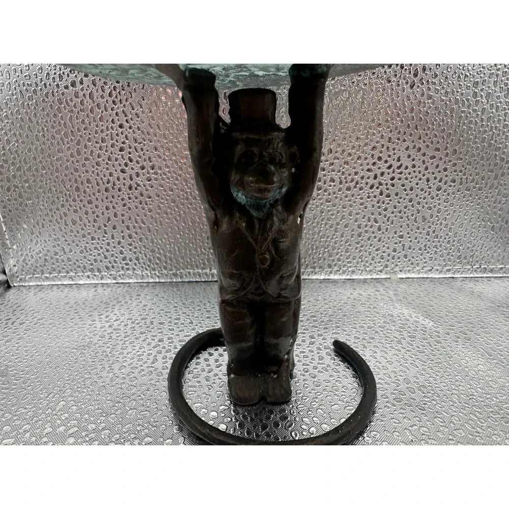 Vintage Cast Metal Monkey Pedestal Tray Leaf Dish Verdigris 4in‎ Decor